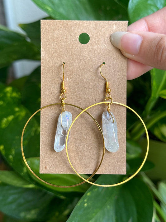 Gold Aura Quartz Hoop Earrings