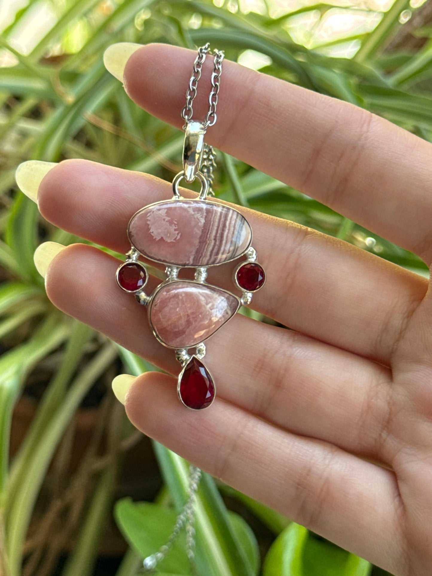 Statement Rhodochrosite & Garnet Shell 925 Sterling Silver Necklace | You Pick