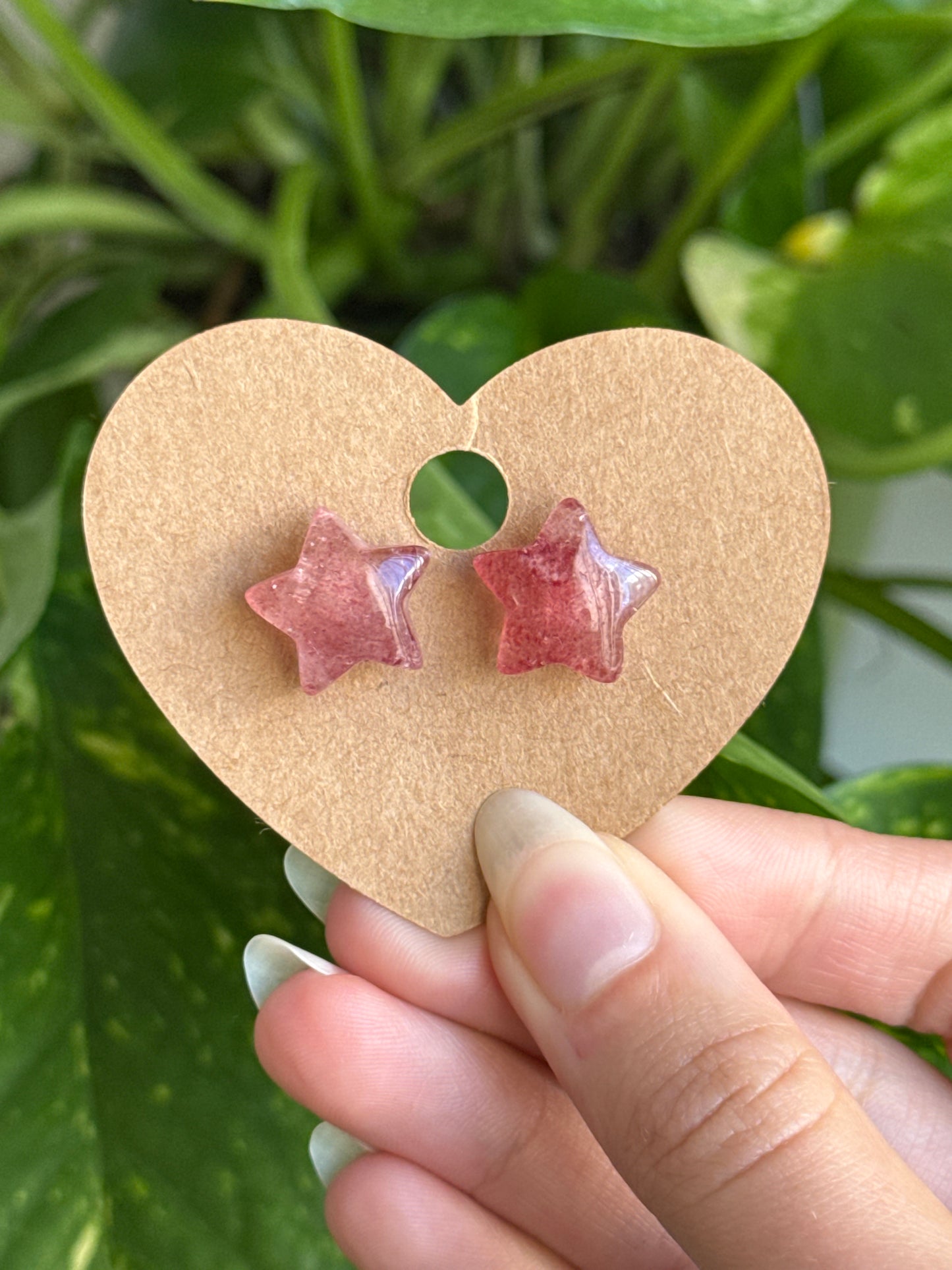 Strawberry Quartz Star Stud Earrings