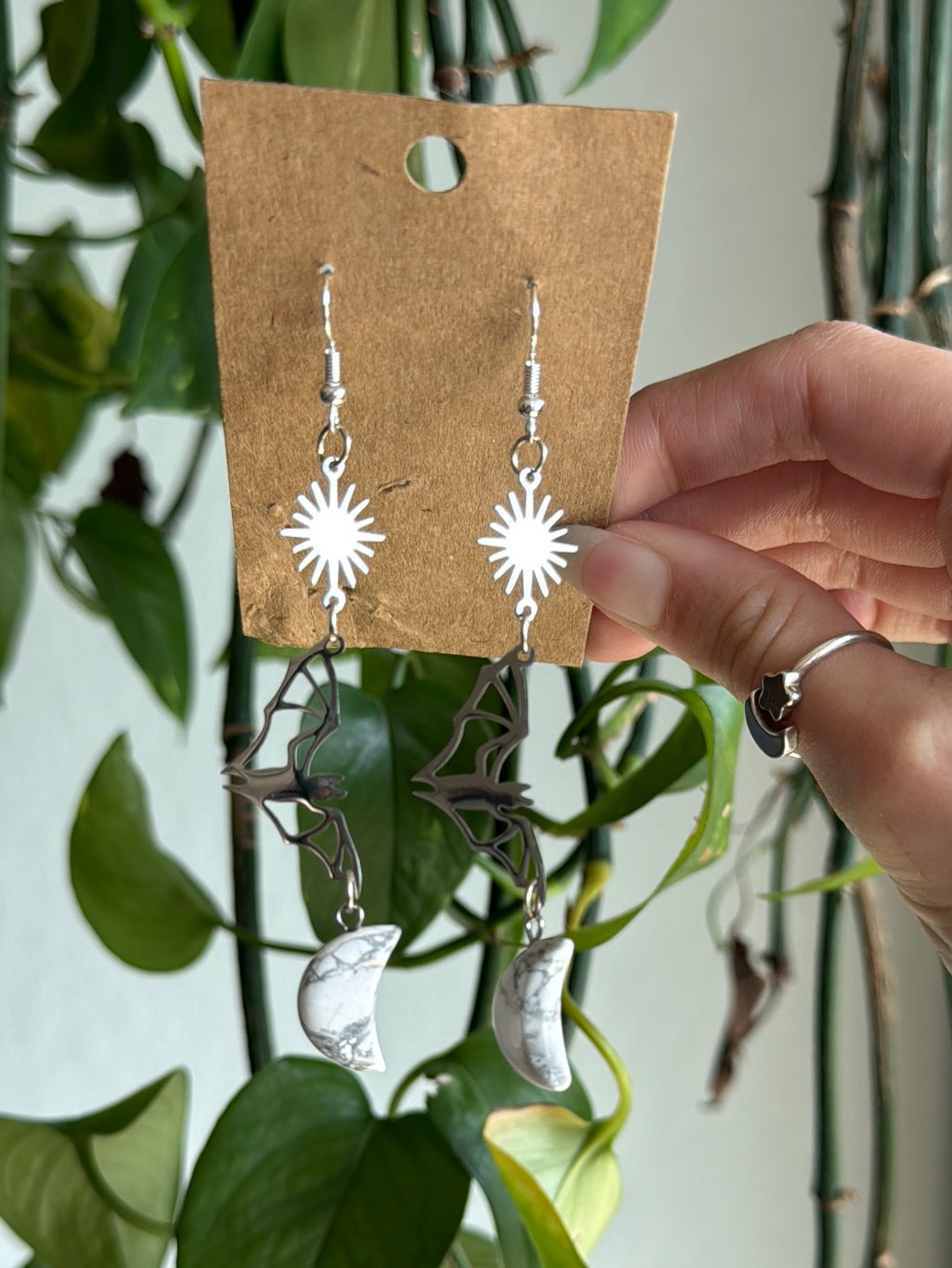 Howlite Bat Earrings