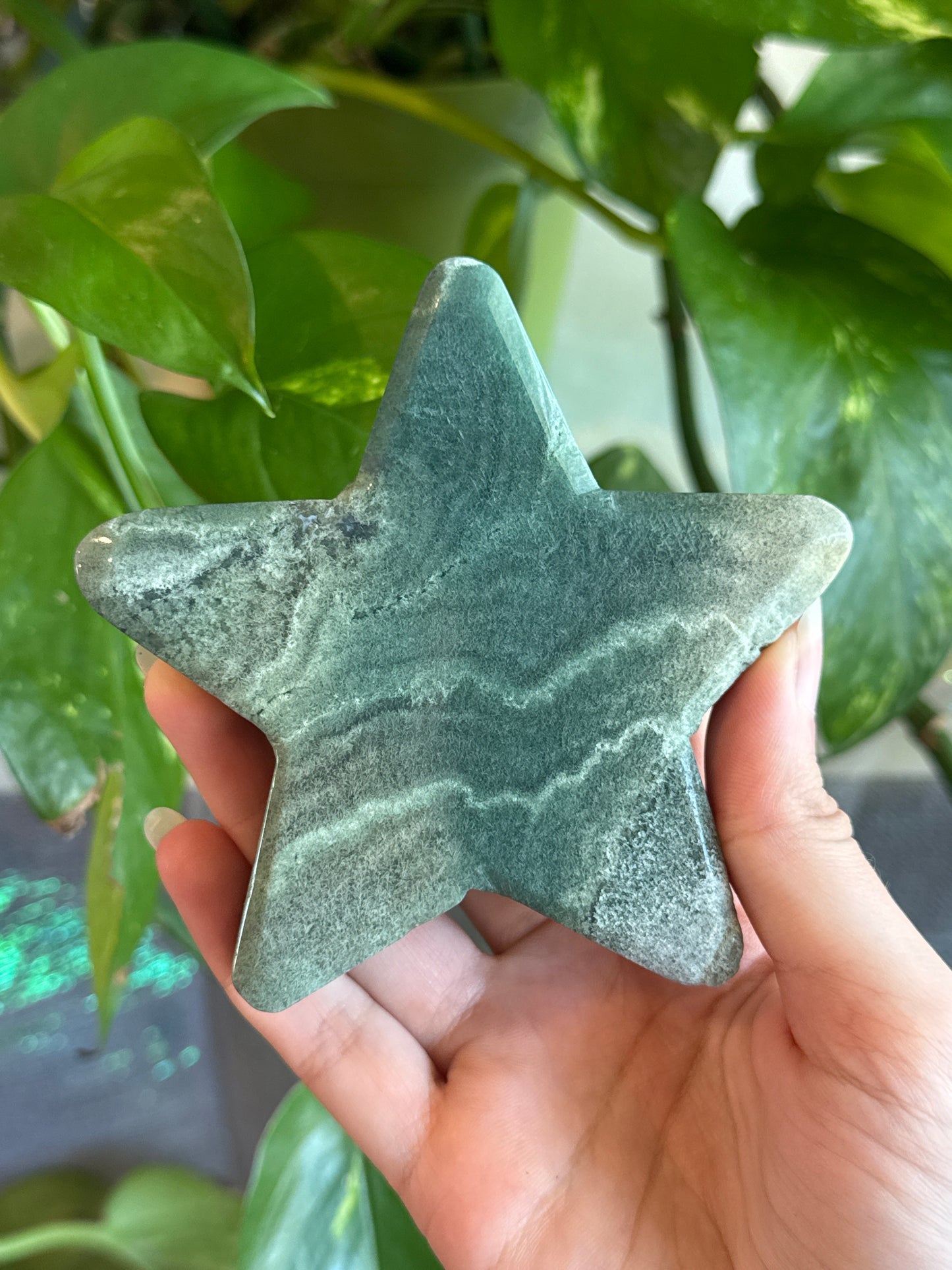 Gorgeous Dreamy Banded Moss Agate Star D