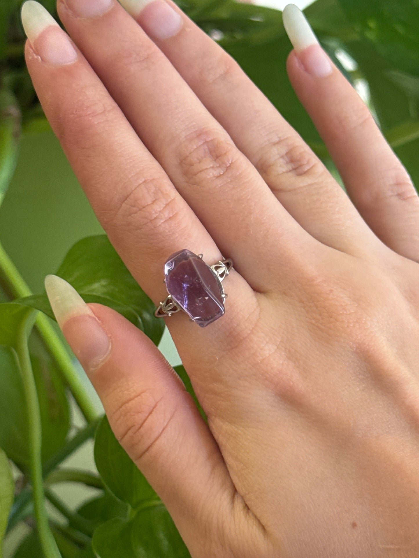 Amethyst Freeform 925 Sterling Silver Adjustable Ring