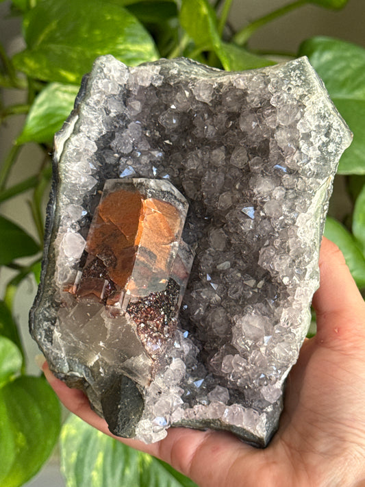 Large Unique Amethyst & Calcite & Hematite Cluster