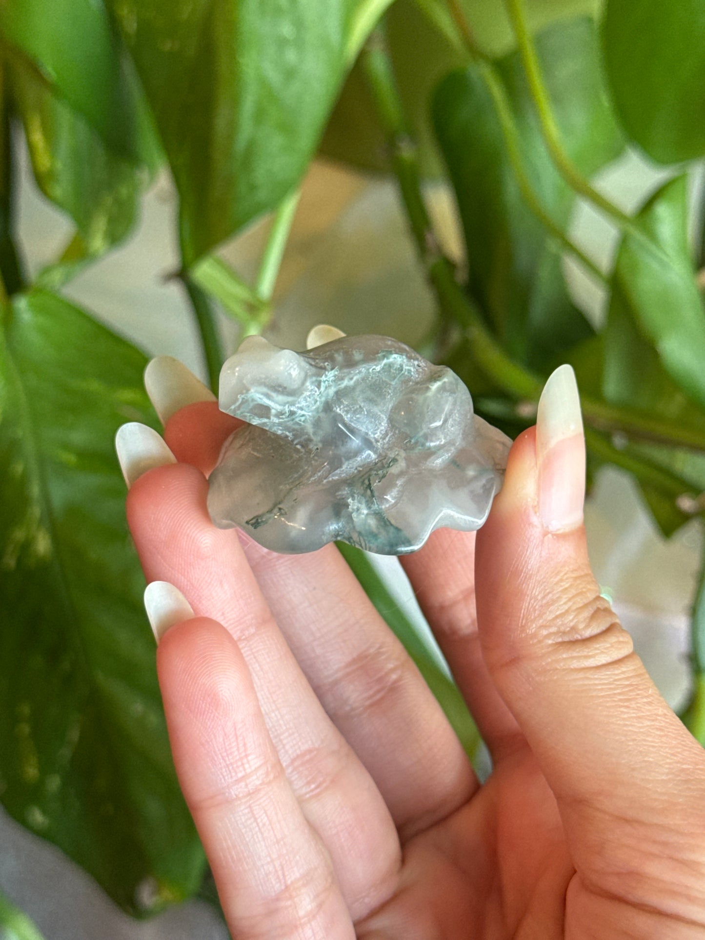 Moss Agate Frog on Lily Pad