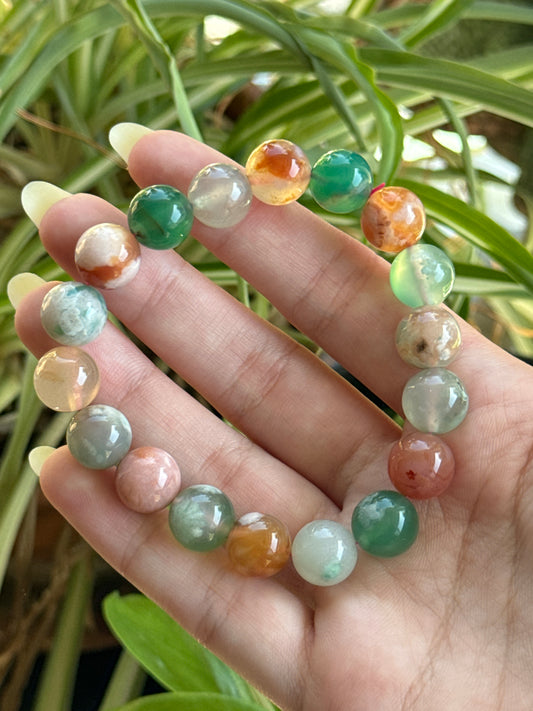 Carnelian & Green Flower Agate Bracelet