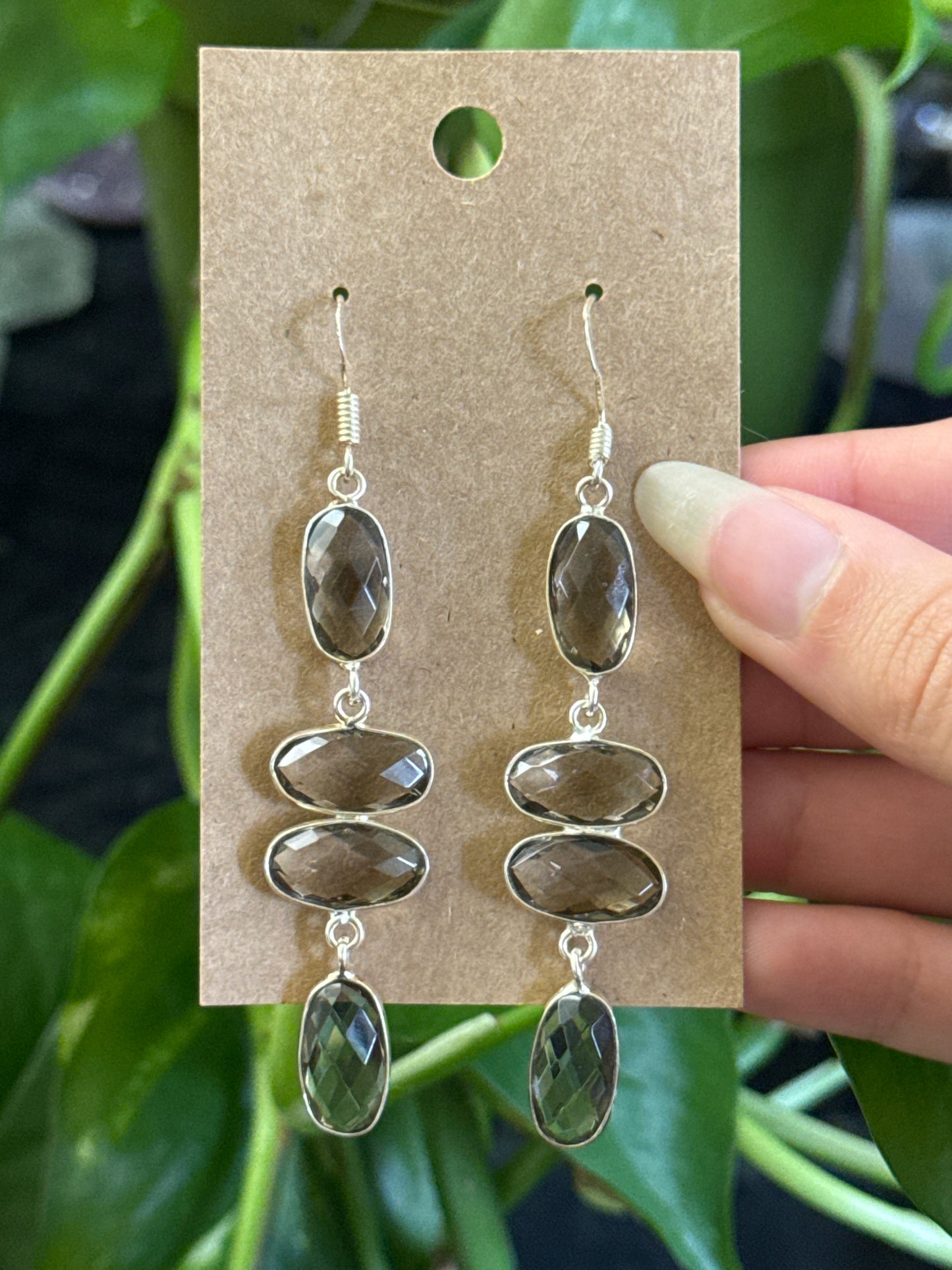 Smokey Quartz Statement 925 Sterling Silver Earrings