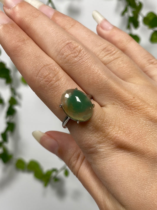 Green Flower Agate Adjustable Ring