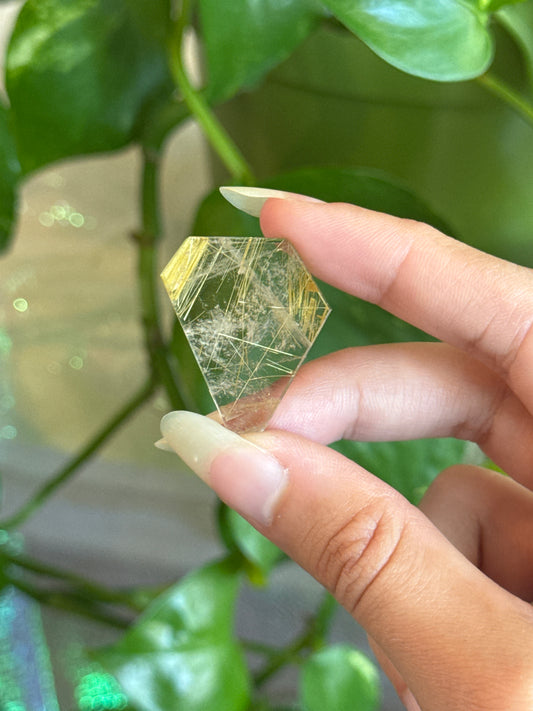 Gorgeous Golden Rutile Included Clear Quartz Mini Slab