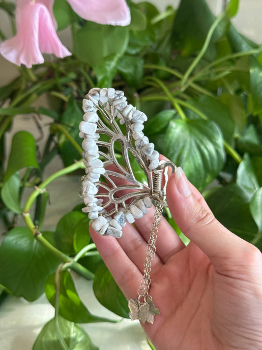 Howlite Silver Butterfly Hair Claw Clip