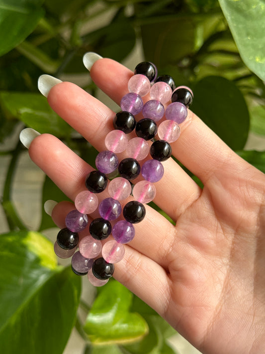 Rose Quartz & Amethyst & Obsidian Bracelet