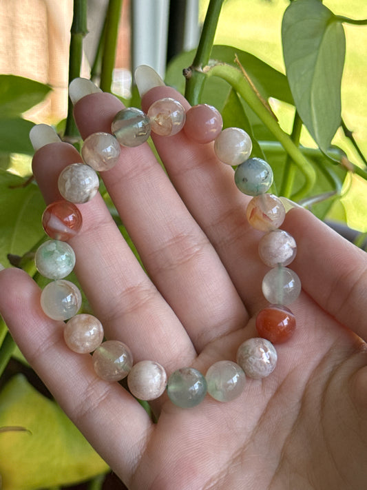 Green & Pink Flower Agate Bracelet