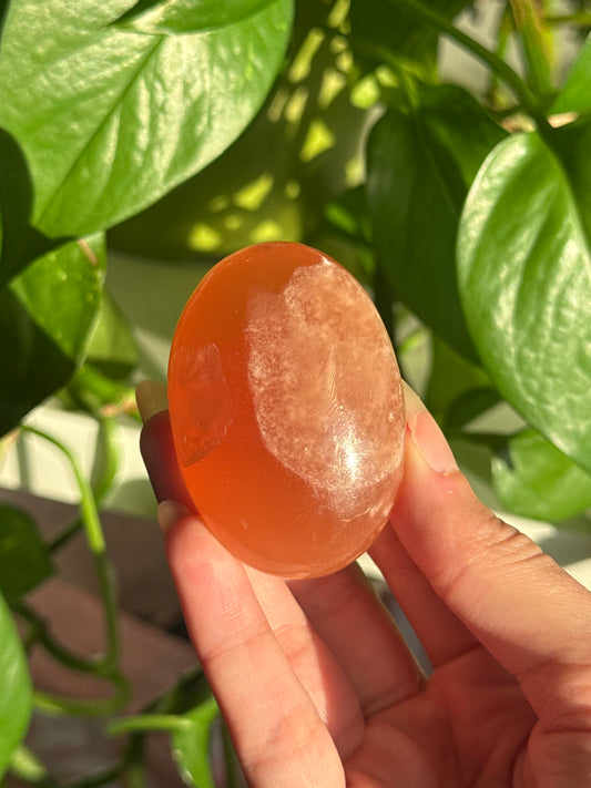 Juicy Orange Calcite Palm Stone B
