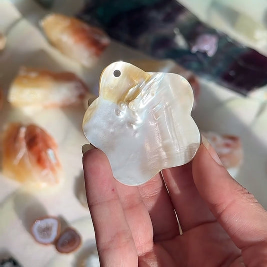 Iridescent White Shell Flower with Encrusted Pearls