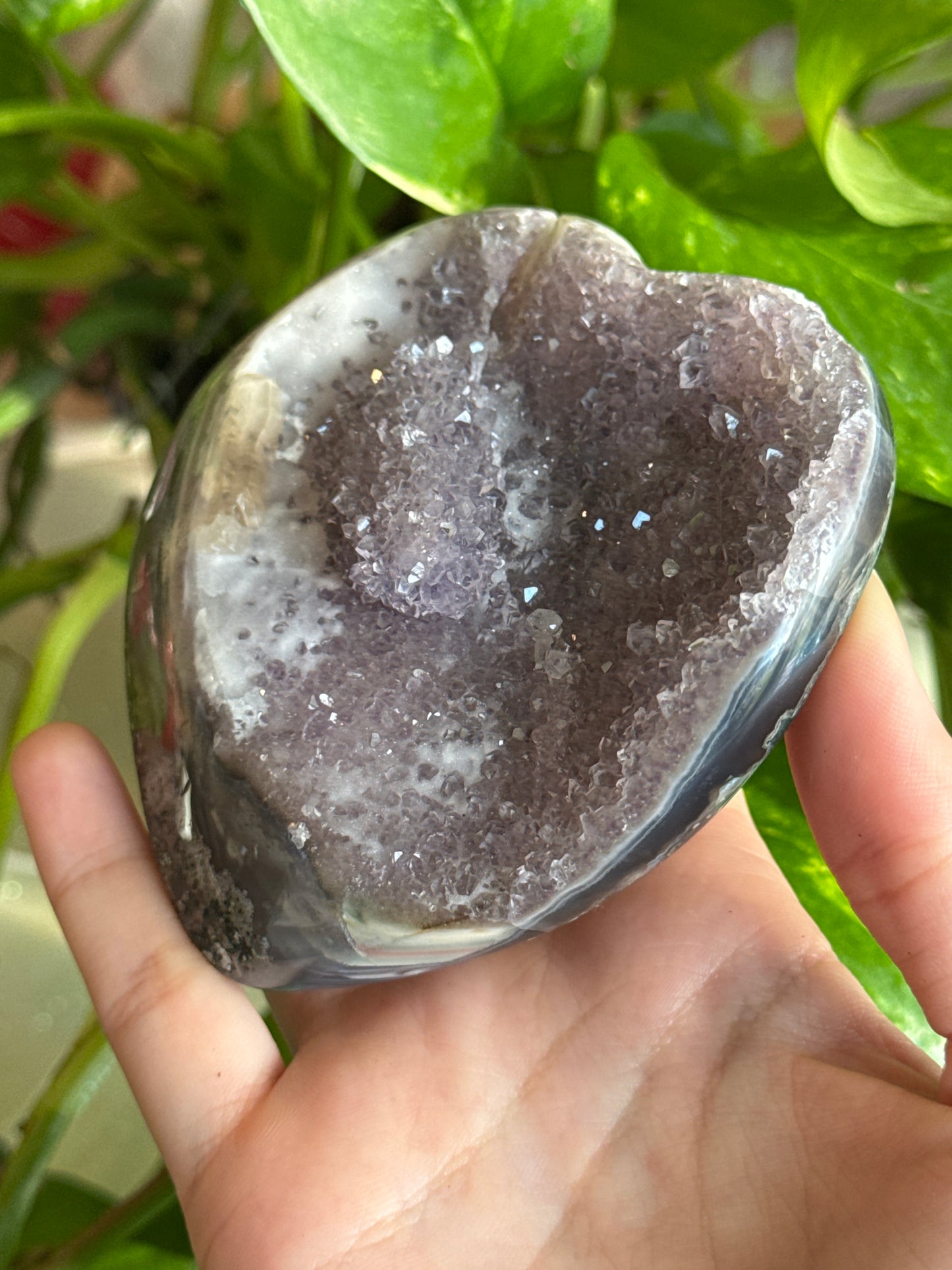 Amethyst & Sugar Calcite Stalactite Druzy Geode Heart