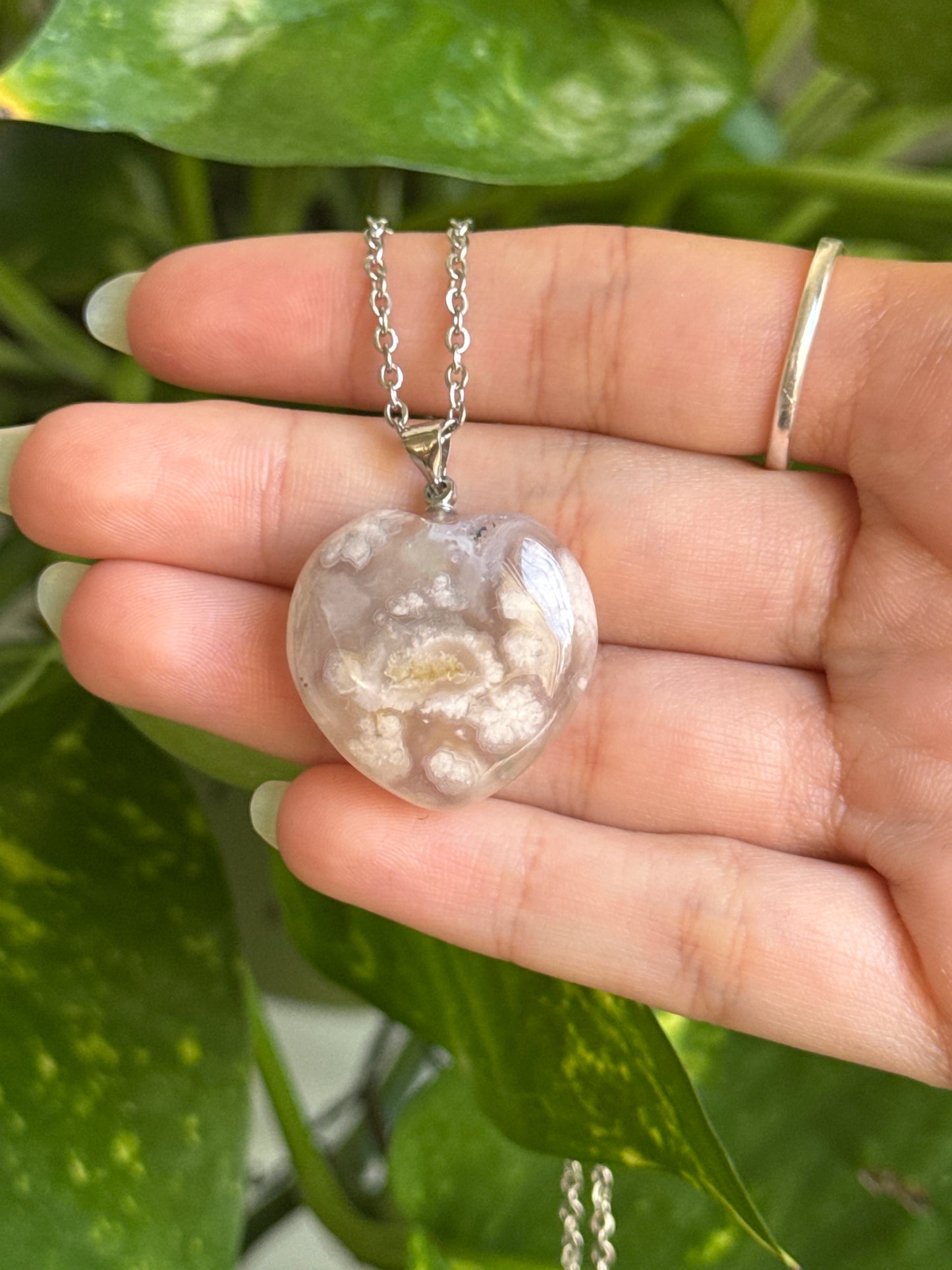 Flower Agate Heart Necklace