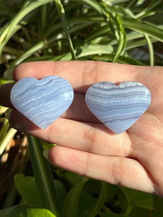 Blue Lace Agate Heart Carvings