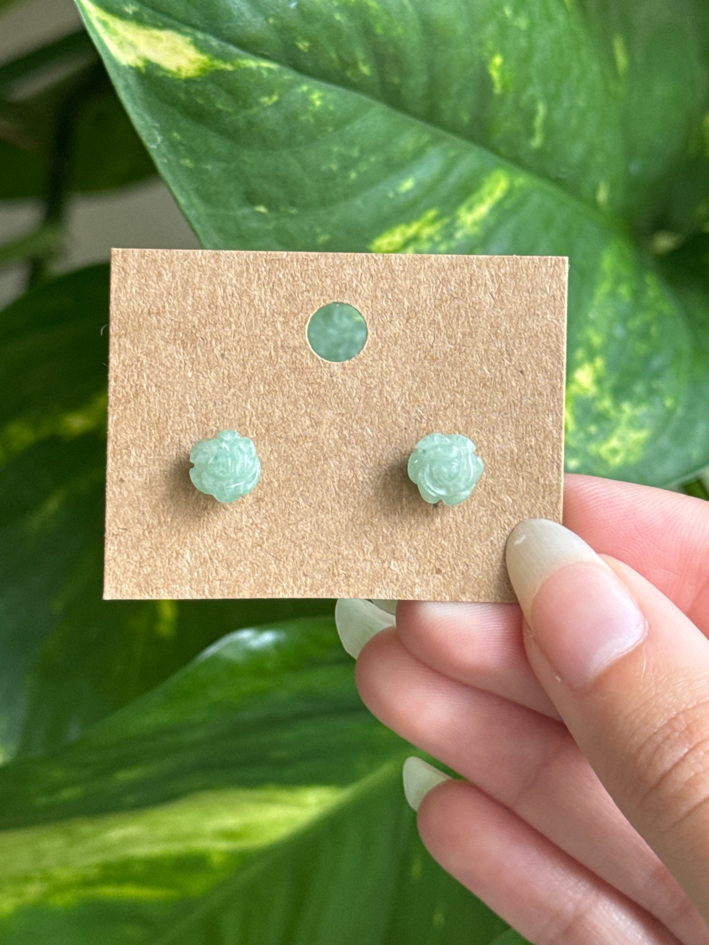 Green Aventurine Rose Stud Earrings