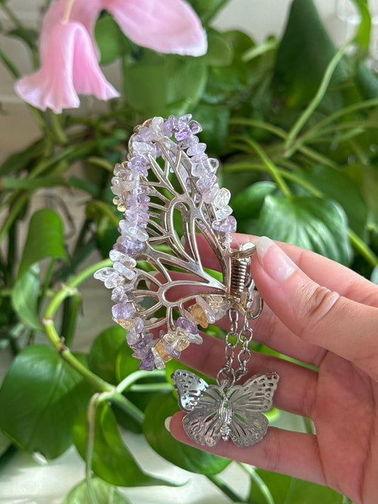 Ametrine Silver Butterfly Hair Claw Clip