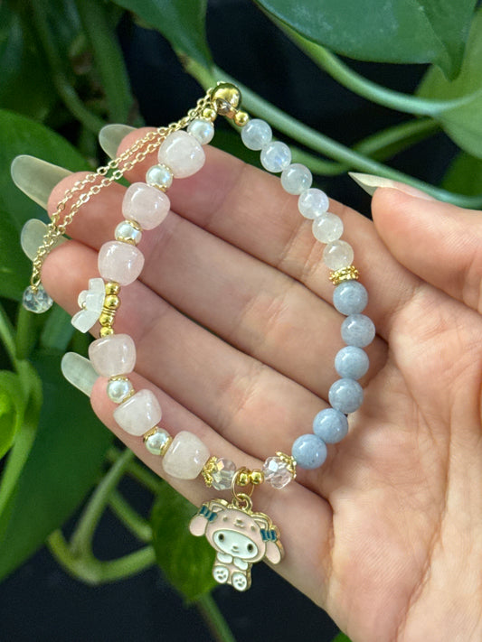 Rose Quartz, Angelite, & Moonstone My Melody Adjustable Bracelet