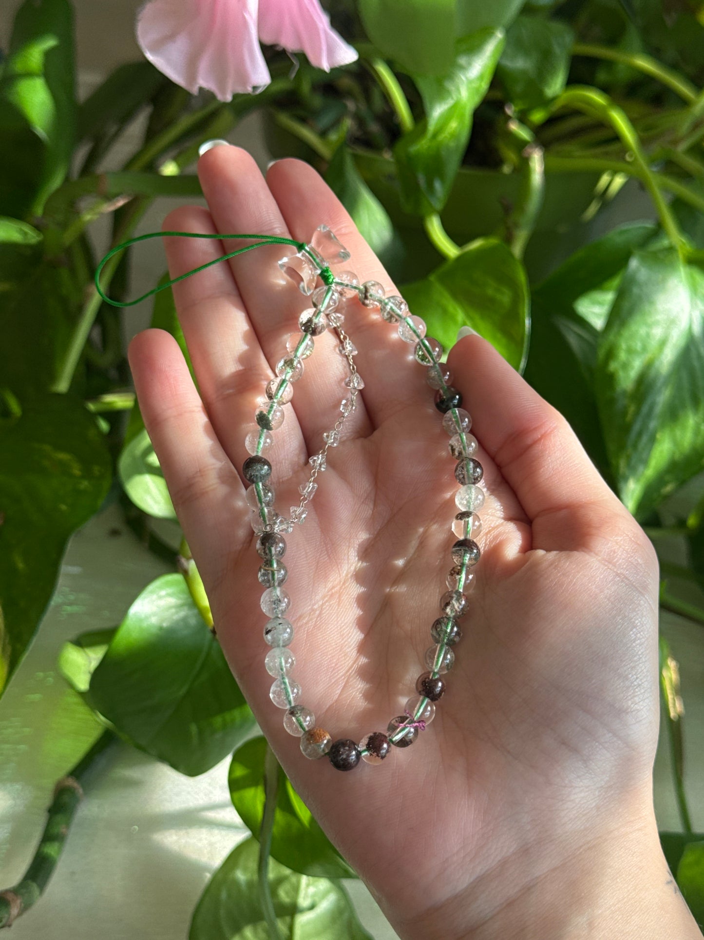 Garden Quartz and Clear Quartz Bow Phone Charm