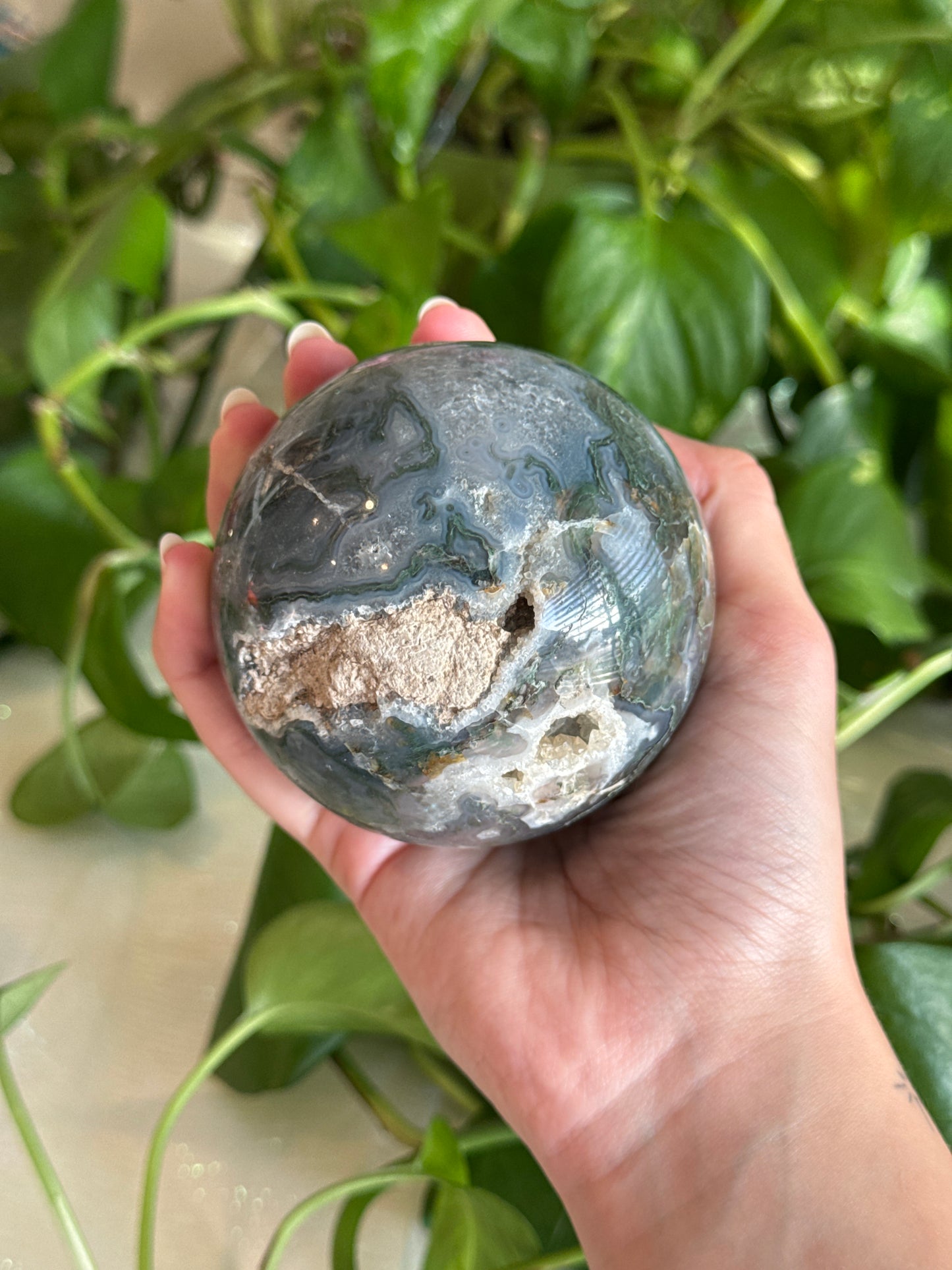 Druzy Moss Agate Sphere
