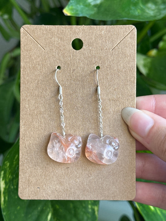 Fire Quartz Hello Kitty Earrings