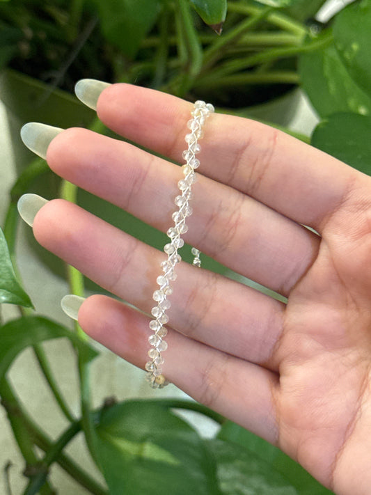 Golden Rutile Dainty Braided Adjustable Silver Bracelet