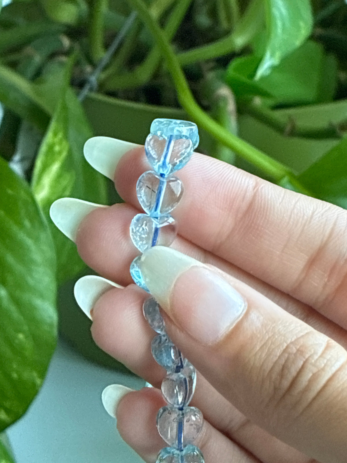 High Grade Collectors Aquamarine Heart Bracelet (with Black Rutile Inclusions)