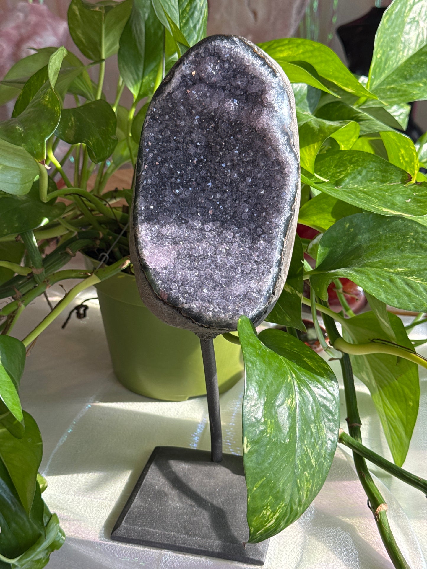 Statement Sparkly Amethyst Geode on Stand