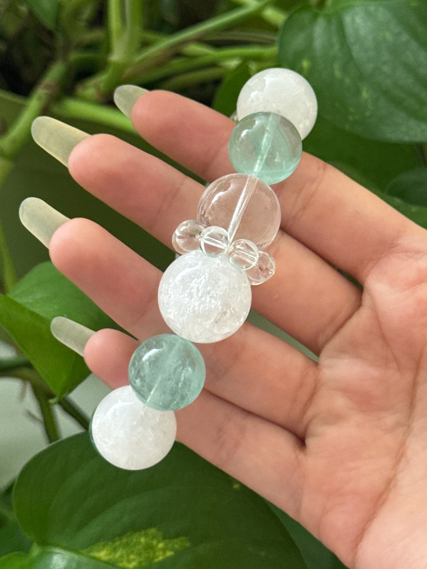 Statement Clear Quartz & Green Fluorite & Calcite Bracelet