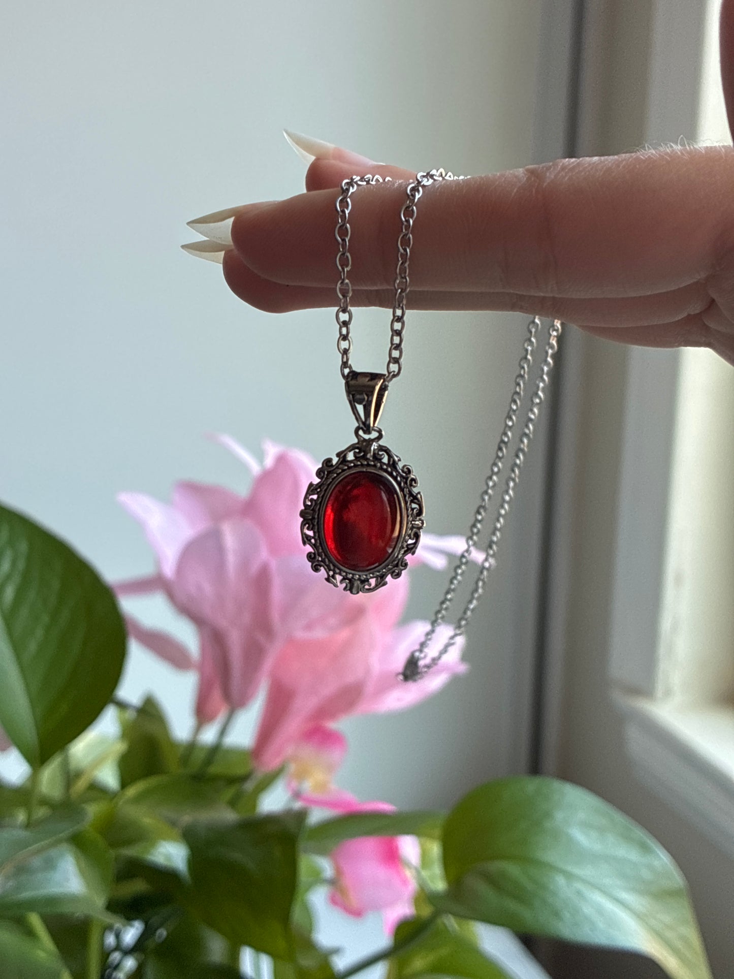 Red Amber Vintage Style Necklace