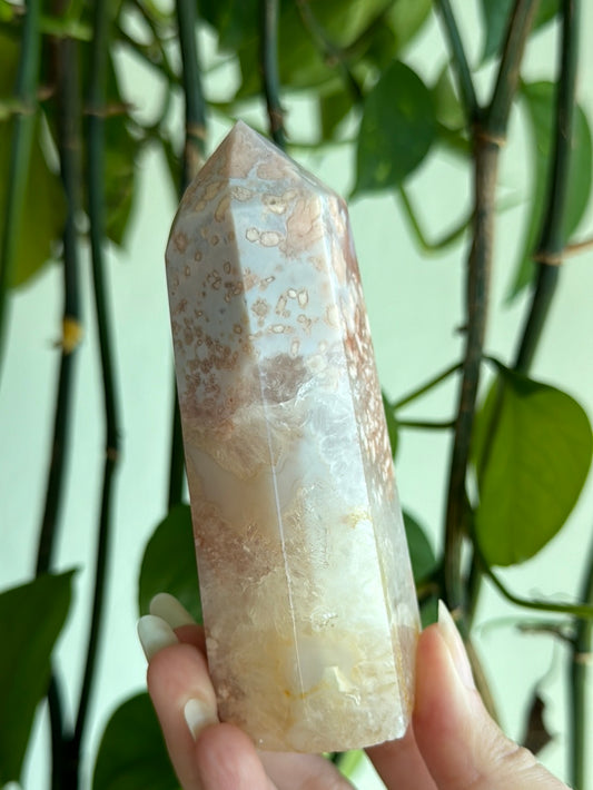 Pink Amethyst x Flower Agate x Quartz Tower