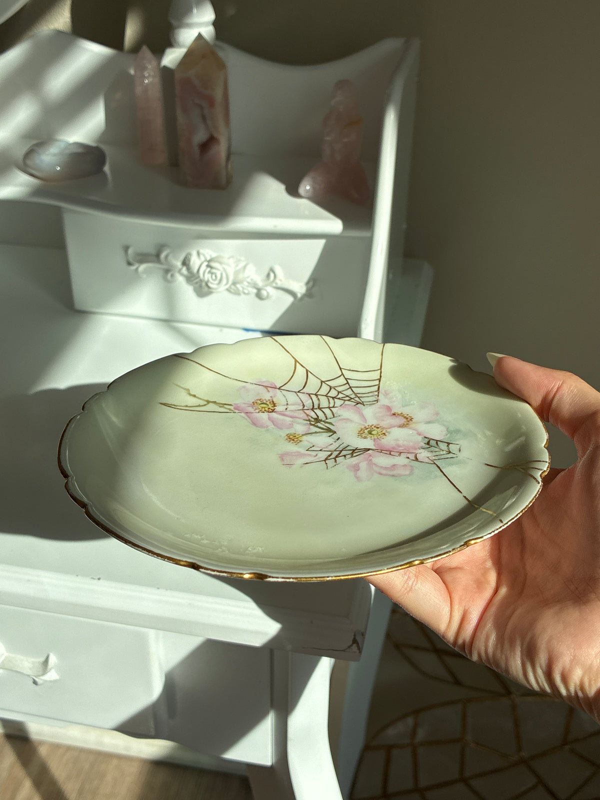 Pink Flower with Spider Web Plate