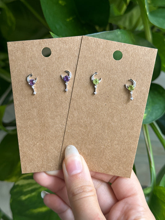 Amethyst & Peridot Moon Wand Earrings