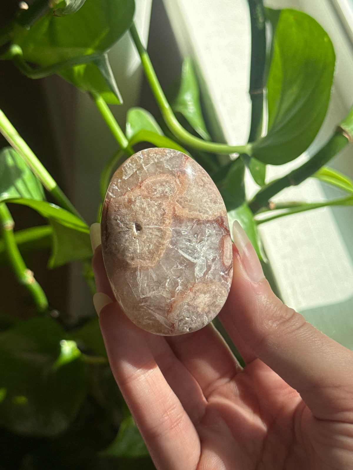 Pretty Pink Amethyst & Flower Agate & Quartz Palmstone