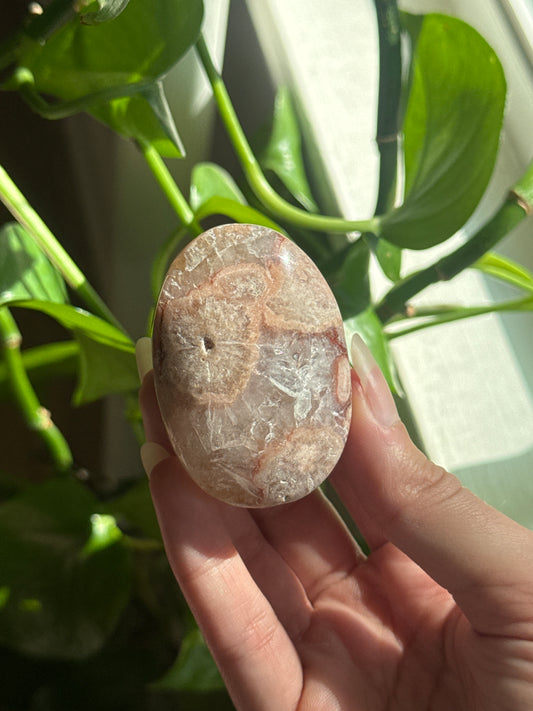 Pretty Pink Amethyst & Flower Agate & Quartz Palmstone
