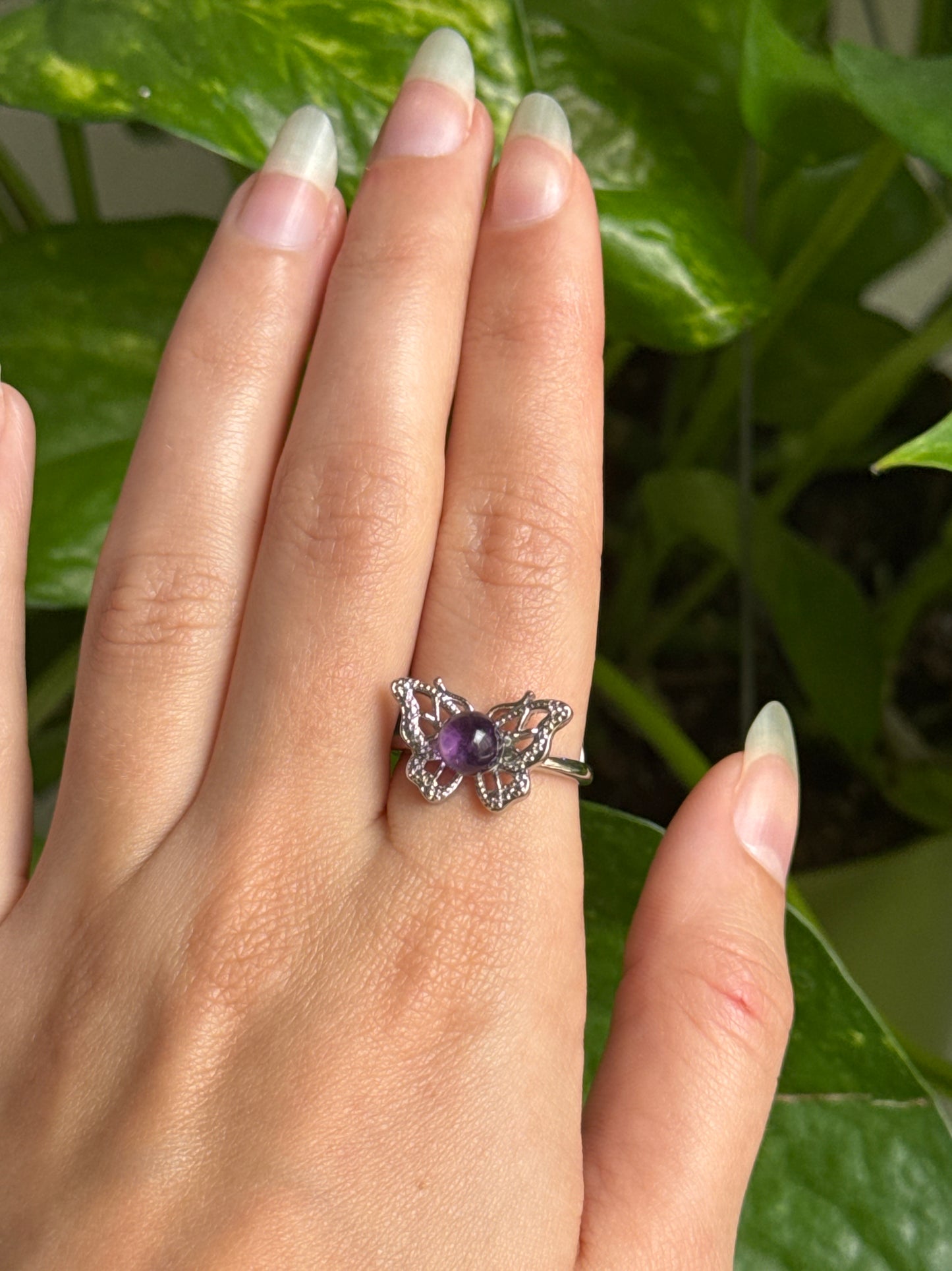 Amethyst Butterfly Adjustable Ring