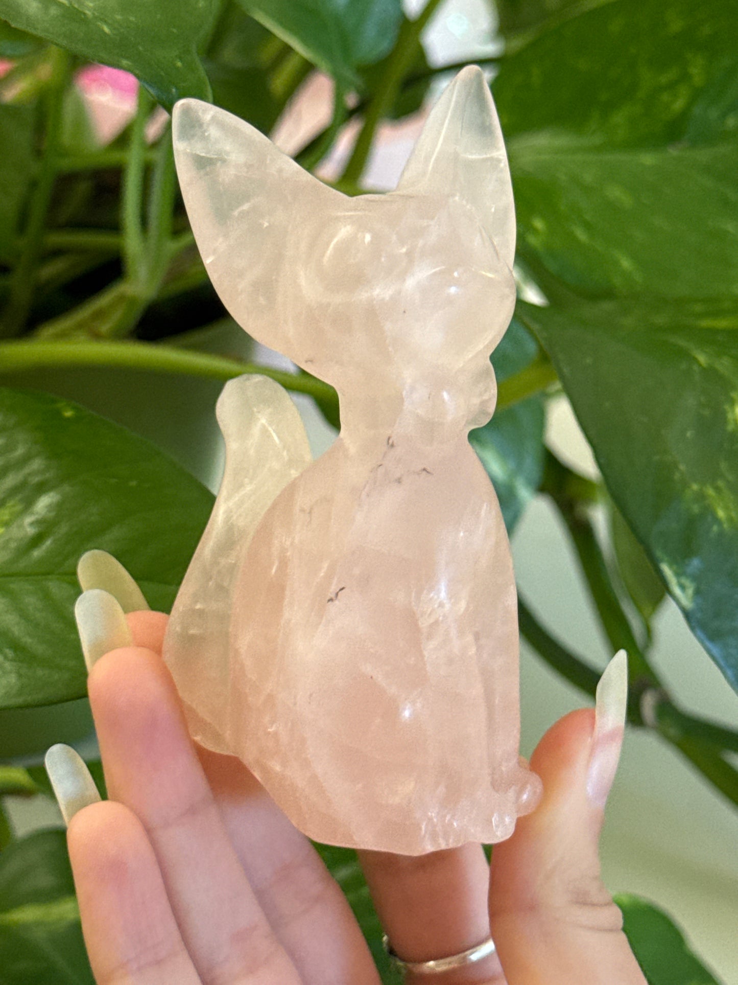 Rose Quartz Jiji Cat Carving