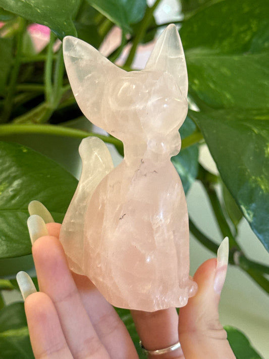 Rose Quartz Jiji Cat Carving