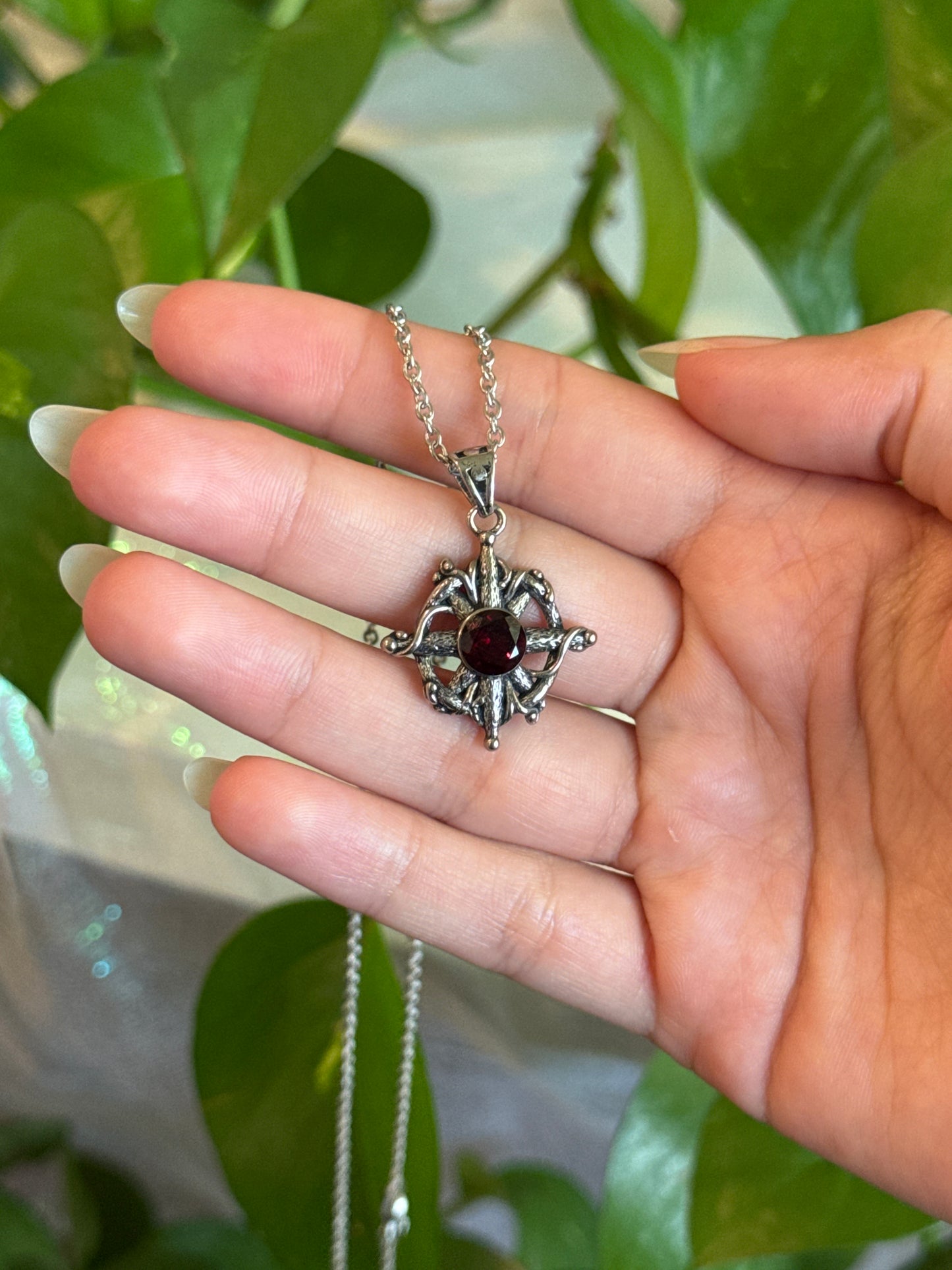 Garnet Compass Necklace