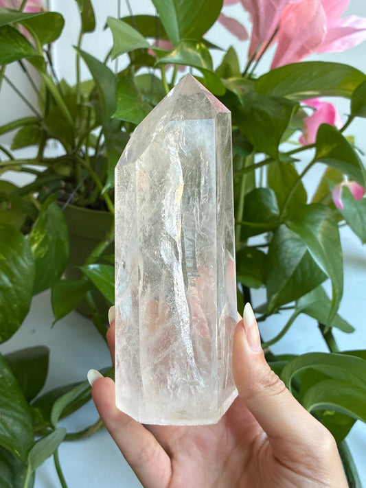 Chunky Large Clear Quartz Tower with Rainbows