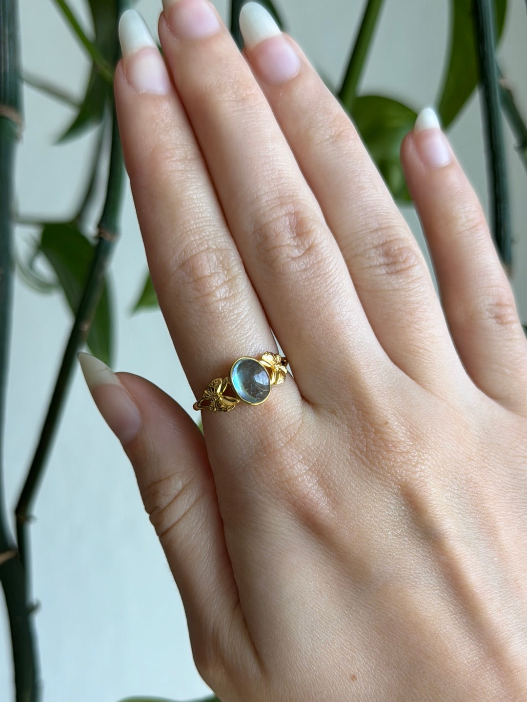 Aquamarine Butterfly Gold 925 Silver Adjustable Ring