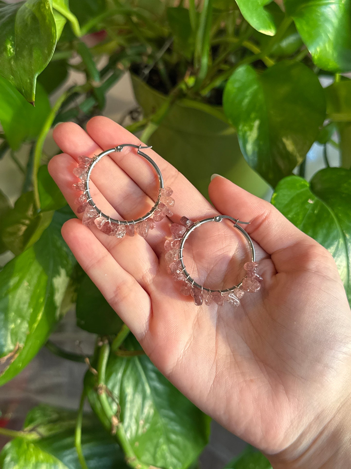Strawberry Quartz Hoop Earrings
