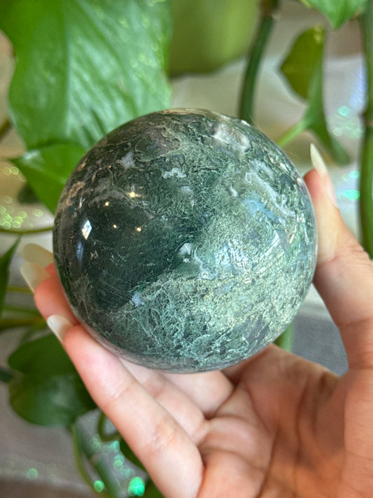 Moody Color Split Moss Agate Sphere