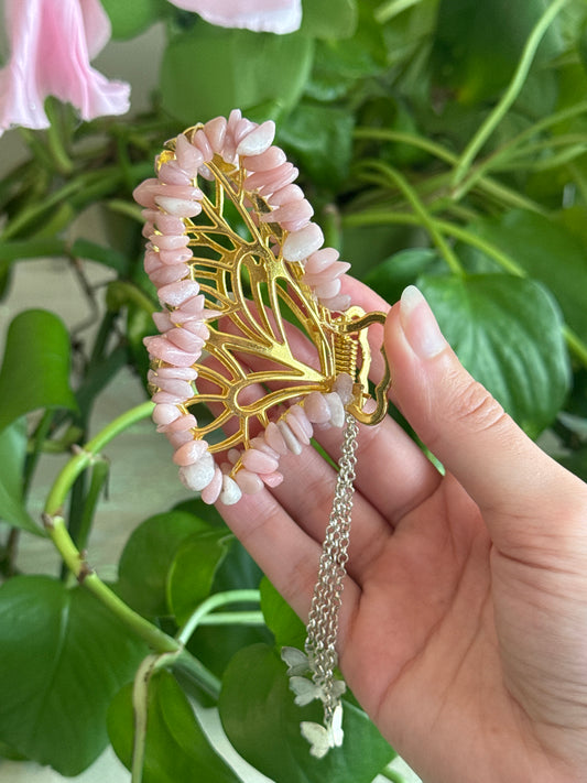 Pink Opal Gold Butterfly Claw Clip