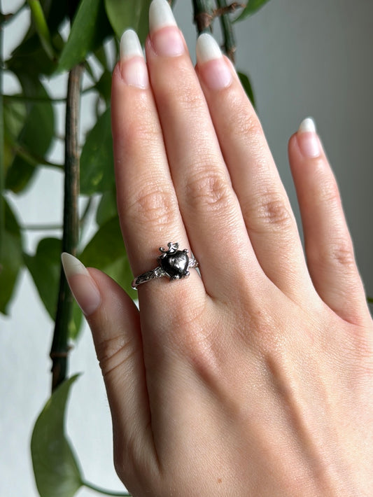 Hypersthene Crown Heart Adjustable Ring