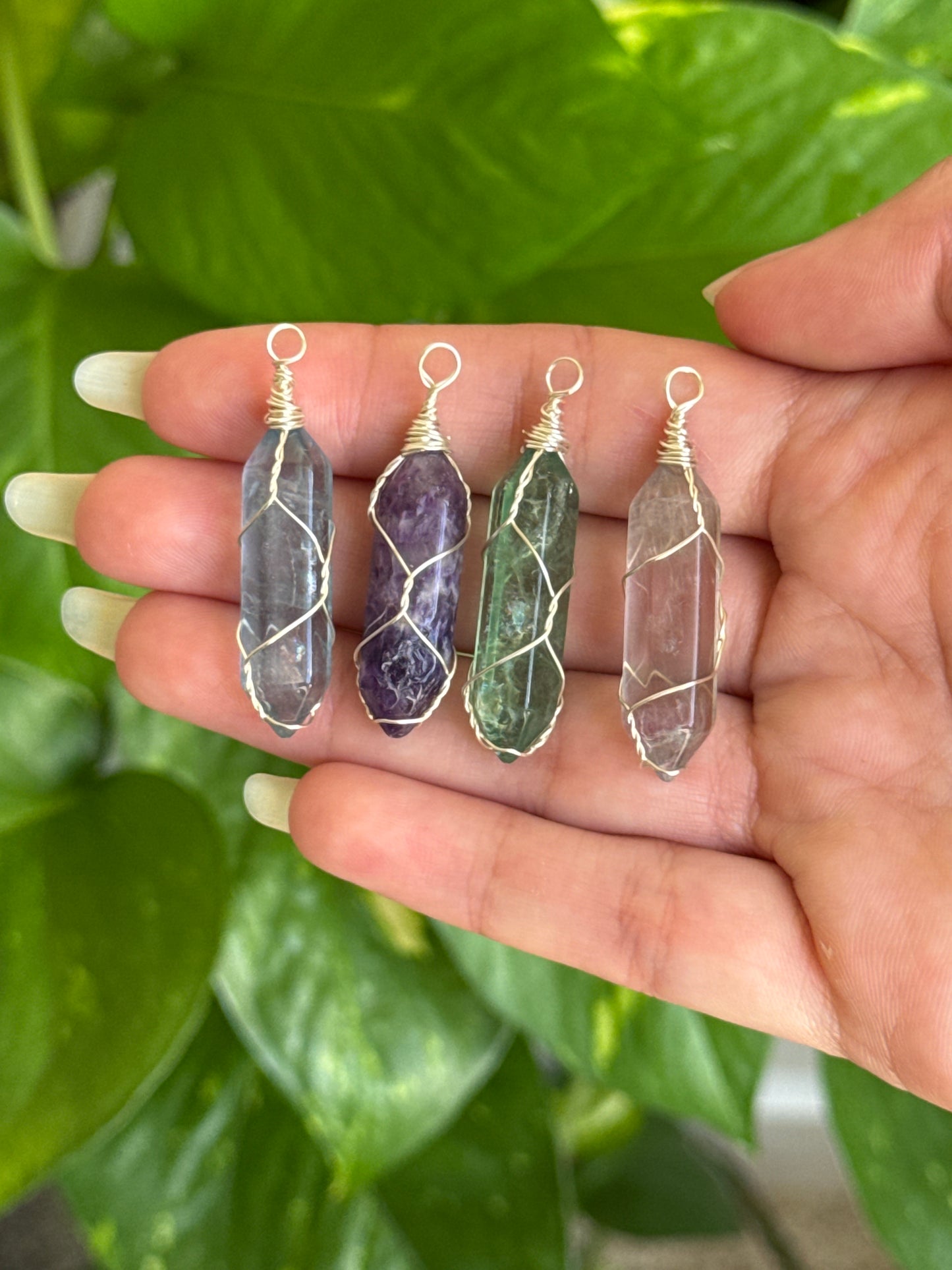 Fluorite Wire Wrap Necklace (comes with chain)