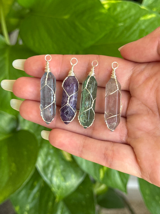 Fluorite Wire Wrap Necklace (comes with chain)