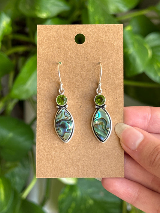 Abalone Shell & Peridot 925 Sterling Silver Earrings