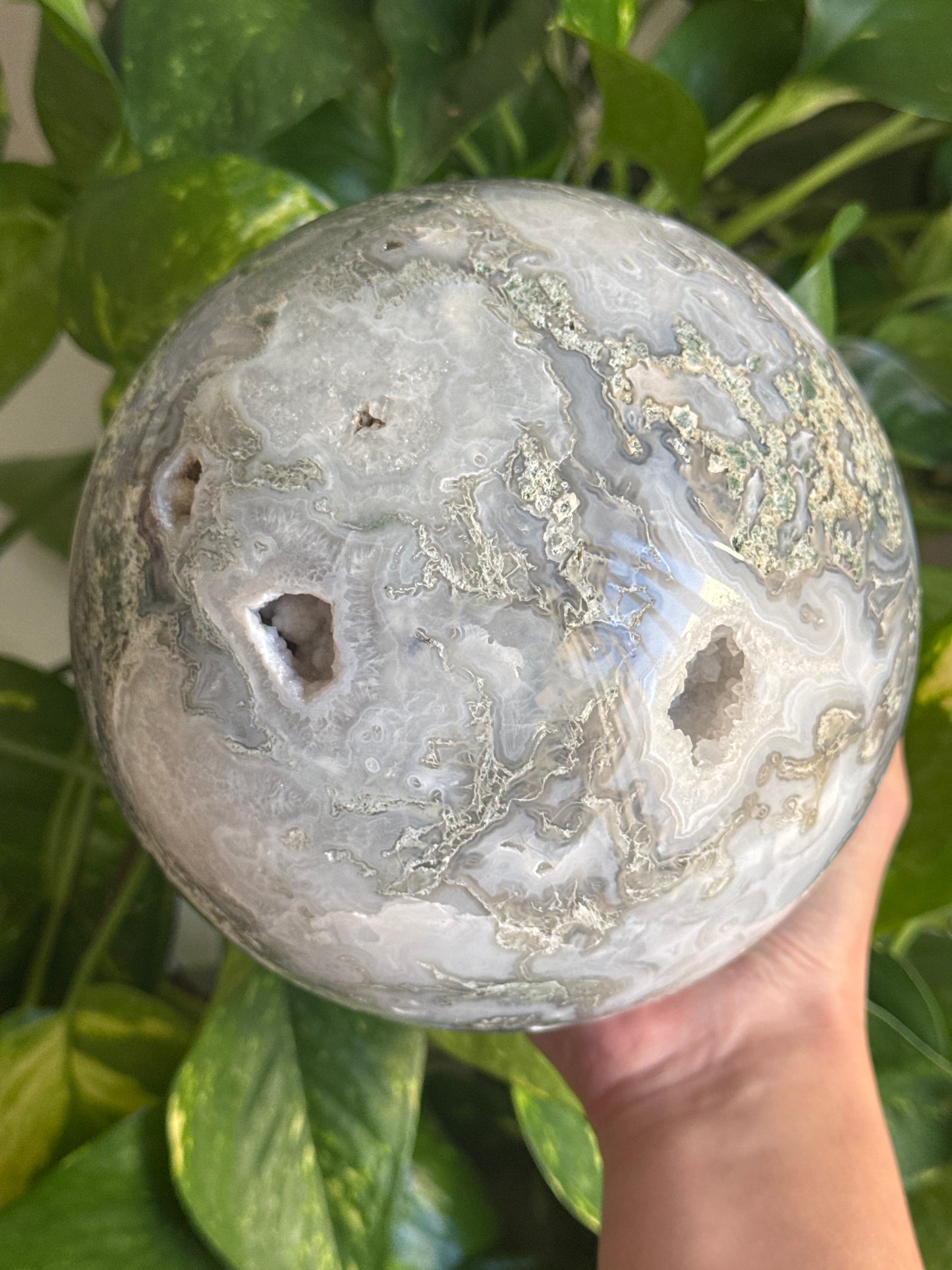 Statement 5.8” Moss Agate Druzy Sphere